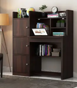 Canady Sheesham Wood Computer Table with Three Cabinets and Open Shelves (Walnut Finish)