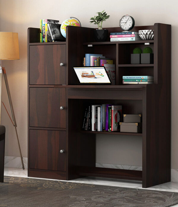 Candy Sheesham Wood Study Table with Three Cabinets & Open Shelves (Walnut Finish)