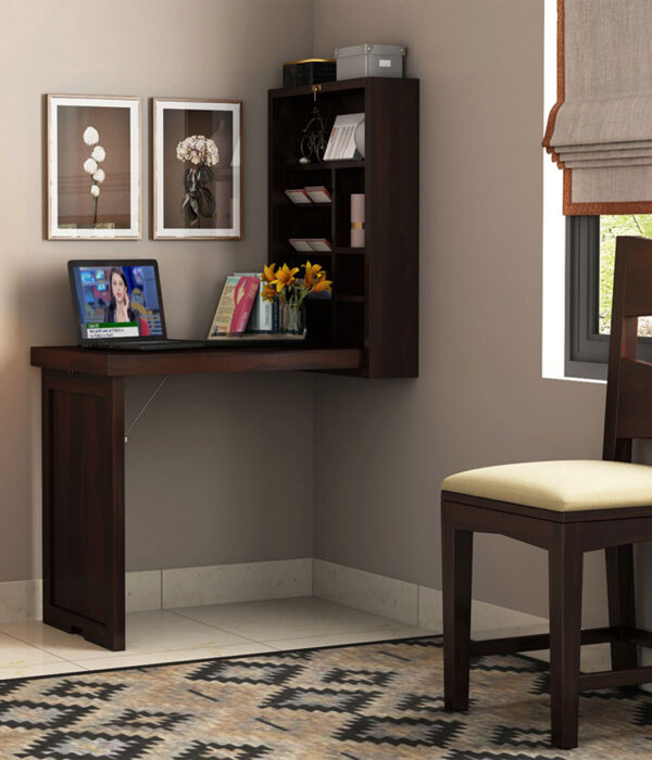 Holger Foldable Wall Mounted Table with Storage (Walnut Finish)
