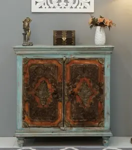 Ceazer Solid Mango Wood Sideboard and Cabinet (Two Tone Blue Finish)
