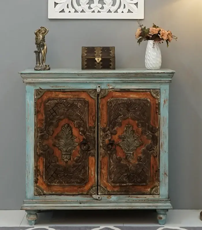 Ceazer Solid Mango Wood Sideboard and Cabinet (Two Tone Blue Finish)