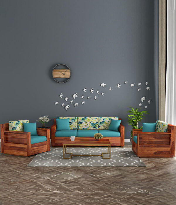 Marriott Wooden Sofa Set (Honey Teal Aqua Marine)