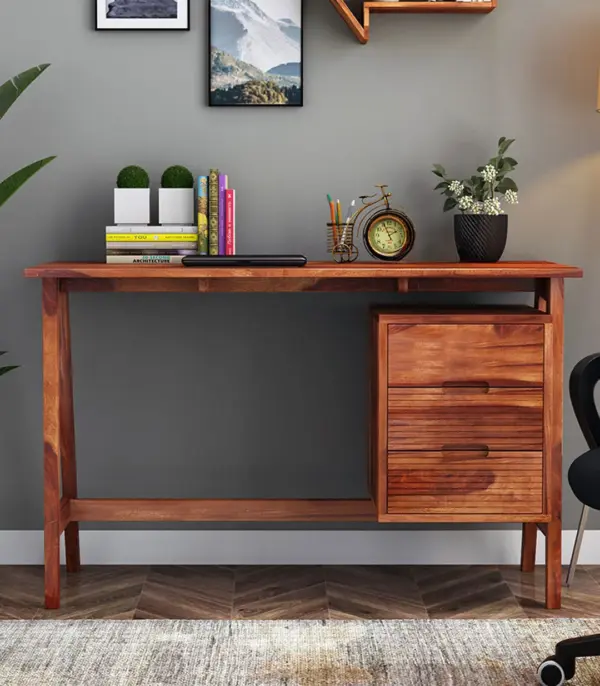 Elvina Sheesham Wood Computer Table with Drawer Storage (Honey Finish)