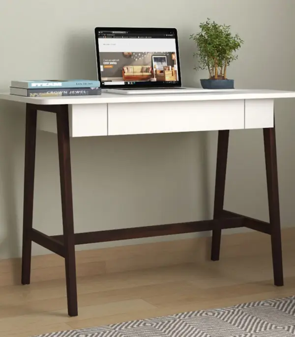 Ambros Sheesham Wood Computer Table with Frosty White Drawer (Walnut Finish)