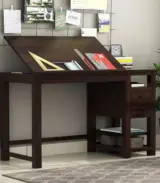 Bilgraham Sheesham Wood Study Cum Drafting Table with Drawer and Open Shelves (Walnut Finish)