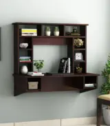 Gerdon Sheesham Wood Wall Mounted Study Table with Open Shelves (Walnut Finish)
