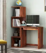 Zenerca Sheesham Wood Study Table with Keyboard Tray and Open Bookshelf (Honey Finish)
