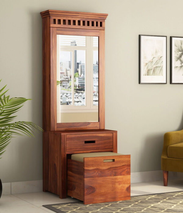 Adolph Dressing Table With Storage Stool (Honey Finish)