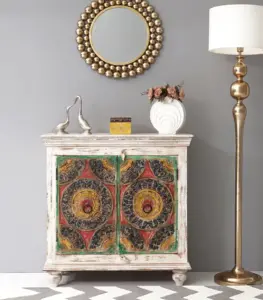 Liker Solid Mango Wood Sideboard and Cabinet (Two Tone White Finish)