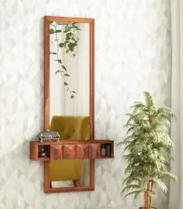 Morose Sheesham Wood Wall Mounted Dressing Table (Honey Finish)