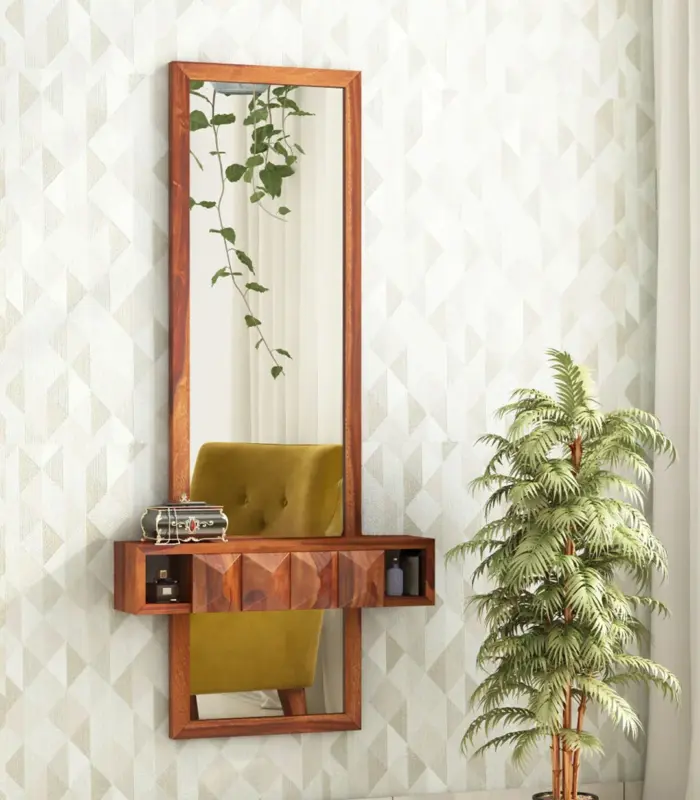 Morose Sheesham Wood Wall Mounted Dressing Table (Honey Finish)