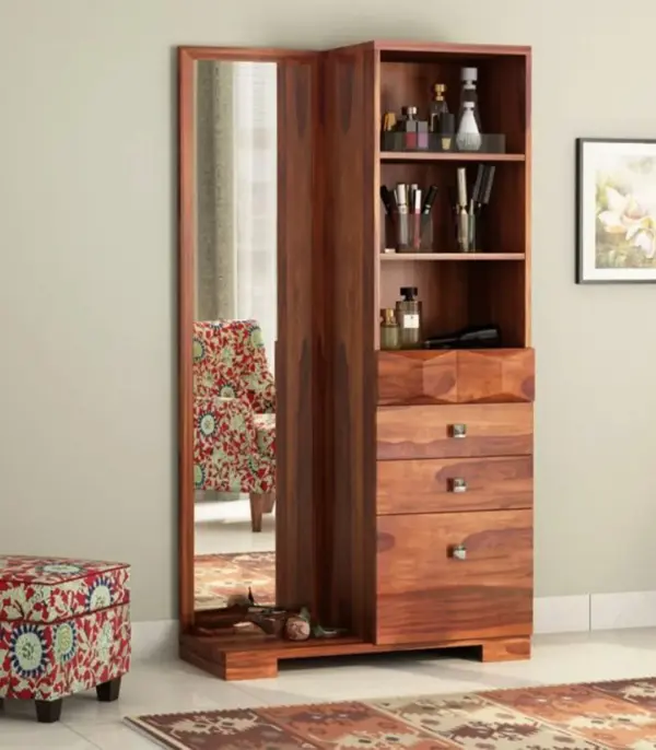 Cyonader Sheesham Wood Dressing Table with Storage (Honey Finish)