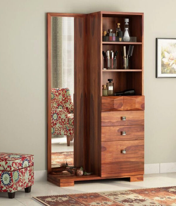 Cinader Sheesham Wood Dressing Table with Storage (Honey Finish)