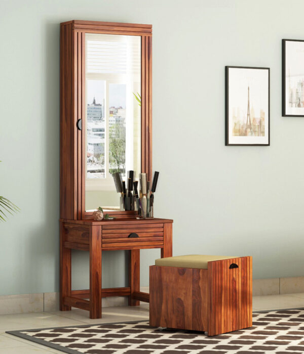Felner Dressing Table with Stool and Storage (Honey Finish)