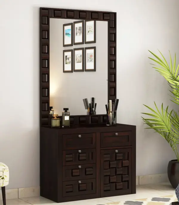 Growler Sheesham Wood Dressing Table with Drawer Storage (Walnut Finish)