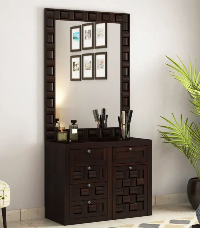 Growler Sheesham Wood Dressing Table with Drawer Storage (Walnut Finish)