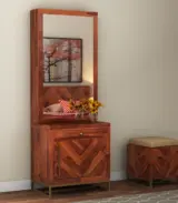 Jelt Sheesham Wood Dressing Table with Drawer and Box Storage (Honey Finish)