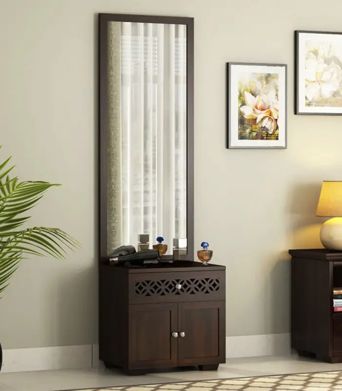 Clambrey Sheesham Wood Dressing Table with Drawer and Box Storage (Walnut Finish)