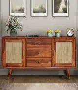 Oriana Sheesham Wood with Cane Craft Cabinet and Sideboard (Honey Finish)