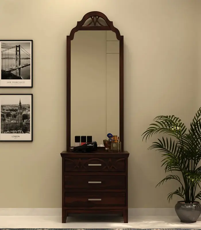 Allon Sheesham Wood Dressing Table with Drawer Storage (Walnut Finish)