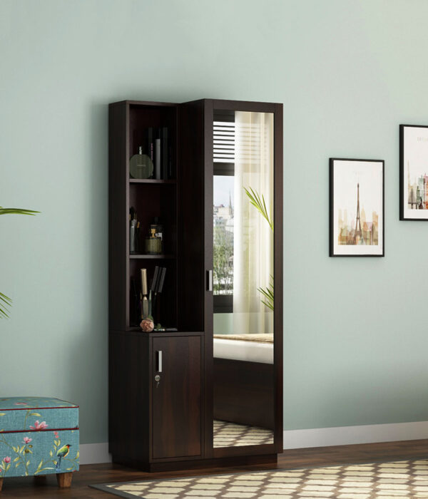 Sharon Sheesham Wood Dressing Table with Long Mirror and Storage (Walnut Finish)