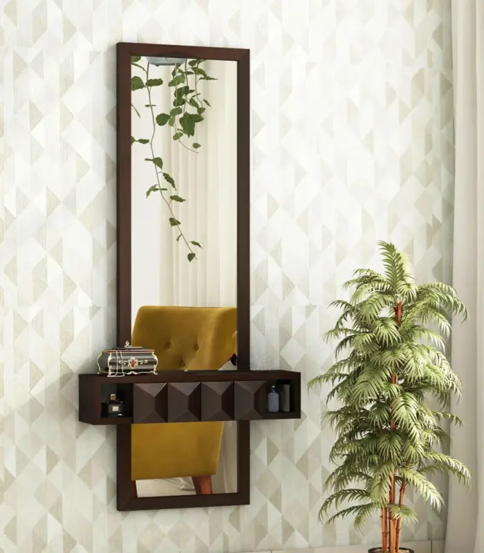 Morose Sheesham Wood Wall Mounted Dressing Table (Walnut Finish)