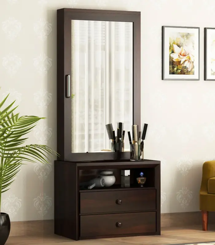 Carnivel Sheesham Wood Dressing Table with Drawer Storage (Walnut Finish)
