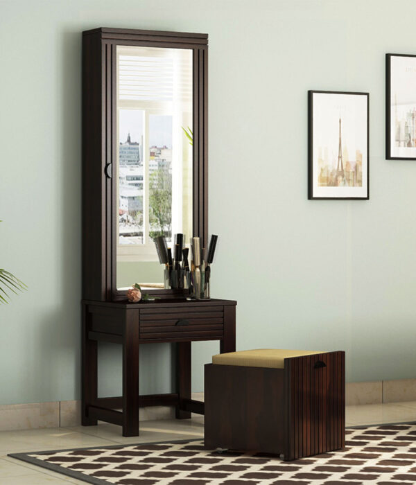 Felner Dressing Table with Stool and Storage (Walnut Finish)