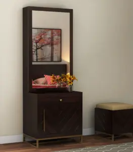 Jelt Sheesham Wood Dressing Table with Drawer and Box Storage (Walnut Finish)