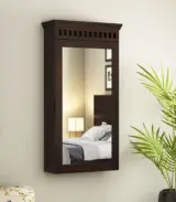 Arolph Sheesham Wood Wall Mounted Mirror with Storage (Walnut Finish)