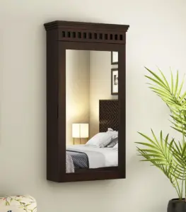 Arolph Sheesham Wood Wall Mounted Mirror with Storage (Walnut Finish)