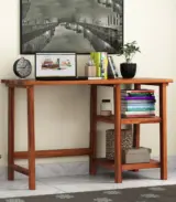 Renjake Sheesham Wood Computer Table with Shelves Storage (Honey Finish)