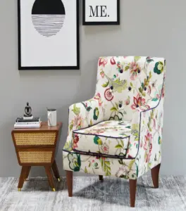 Adorel Mango Wood Frame with Cushioned Velvet Seating Lounge Chair (Rose Vineyard)