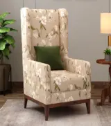 Johan Sheesham Wood Frame with Cushioned Velvet Seating Lounge Chair (Magnolia Beige with Walnut Finish)