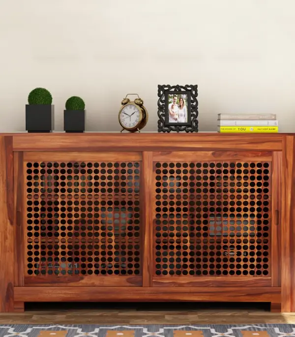 Hurtendo Sheesham Wood Sideboard and Cabinet (Honey Finish)