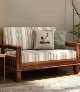 Quartyz Sheesham Wood 2 Seater Sofa Set (Honey Finish)