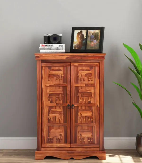 Embross Sheesham Wood Small Sideboard and Cabinet (Honey Finish)