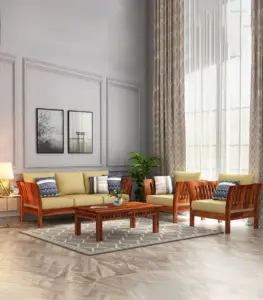 Raidon Sheesham Wood Sofa Set with 3+1+1 Seating (Honey Finish)