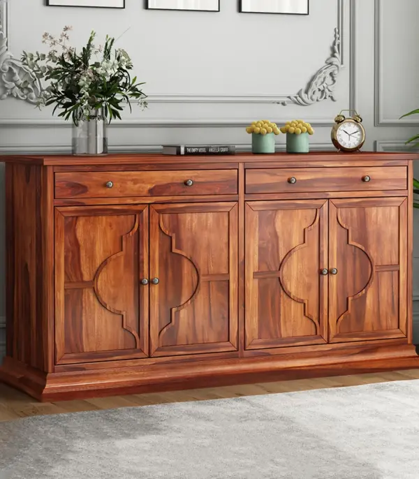 Celton Sheesham Wood Sideboard and Cabinets Two Drawers (Honey Finish)