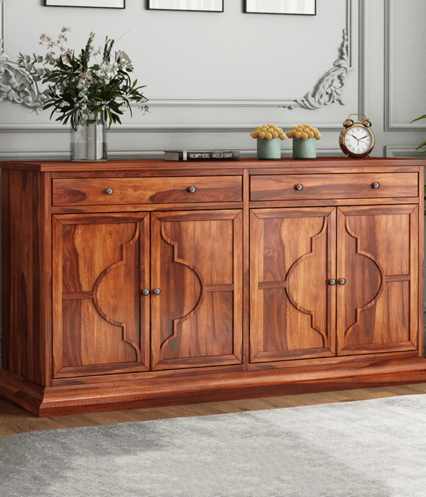 Celton Sheesham Wood Sideboard and Cabinets Two Drawers (Honey Finish)