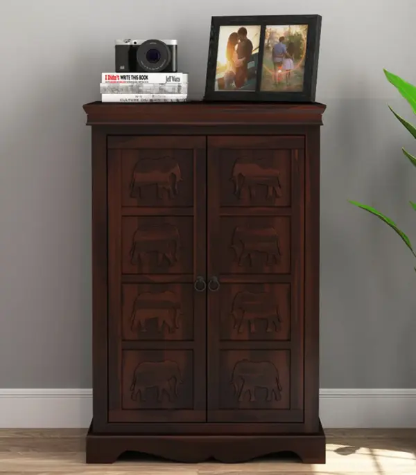 Embross Sheesham Wood Small Sideboard and Cabinet (Walnut Finish)
