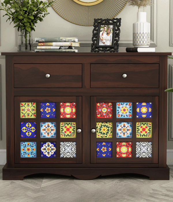 Boho Sheesham Wood Cabinet and Sideboard With Walnut Finish
