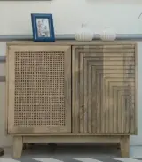 Ethelon Solid Mango Wood with Cane Crafted Sideboard and Cabinet (Natural Finish)
