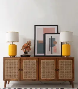 Rebin Solid Mango Wood with Cane Crafted Sideboard and Cabinet (Natural Finish)