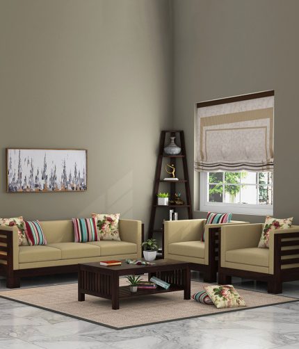 Hizen Wooden Sofa Set (Walnut Finish)