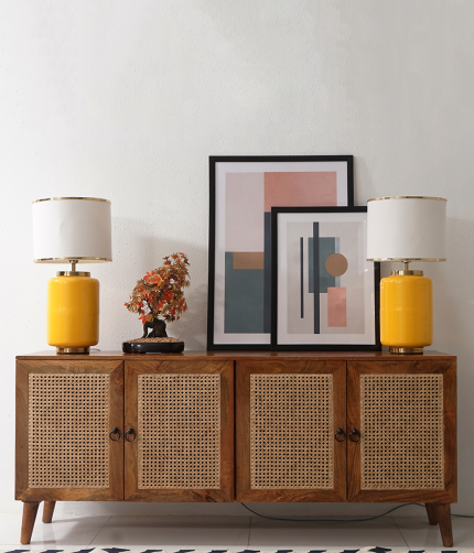 Rubin 4 Door Mango Wood & Cane Door Cabinets and Sideboard