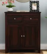 Clovid Sheesham Wood Cabinet with Two Drawers (Walnut Finish)
