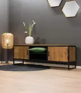 Flavion Solid Mango Wood with Metal Frame Floor Standing TV Unit (Natural Finish)