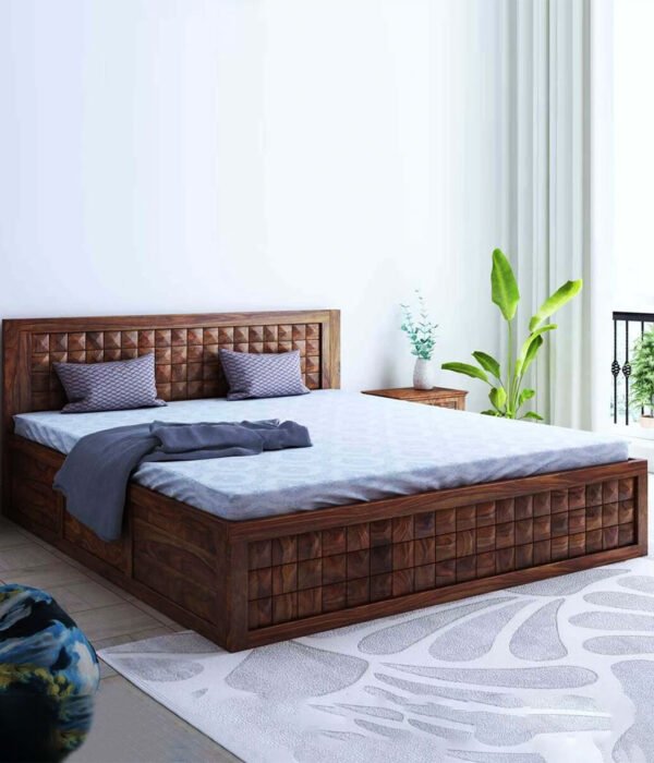 Arcadia Sheesham Wood Queen Size Bed in Brown Colour