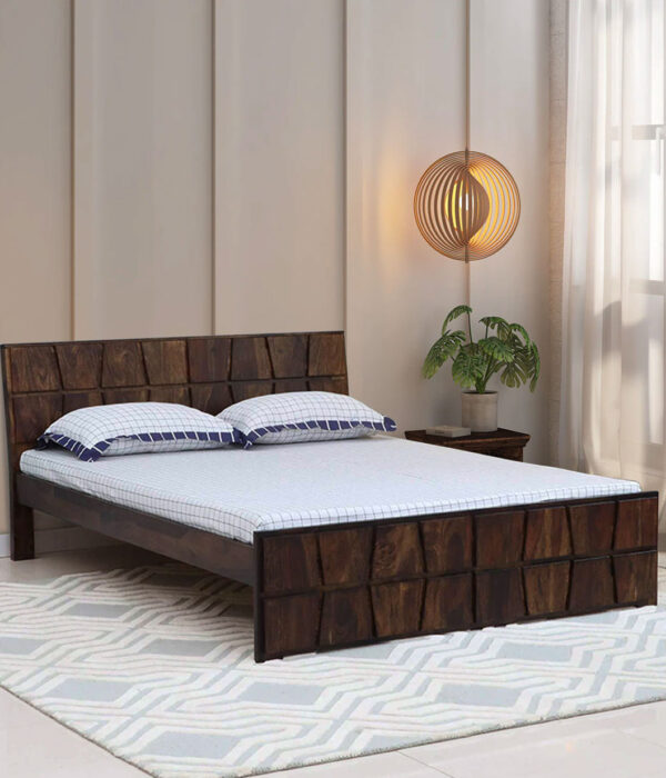 Almen Sheesham Wood Queen Size Bed without Storage (Teak Finish)